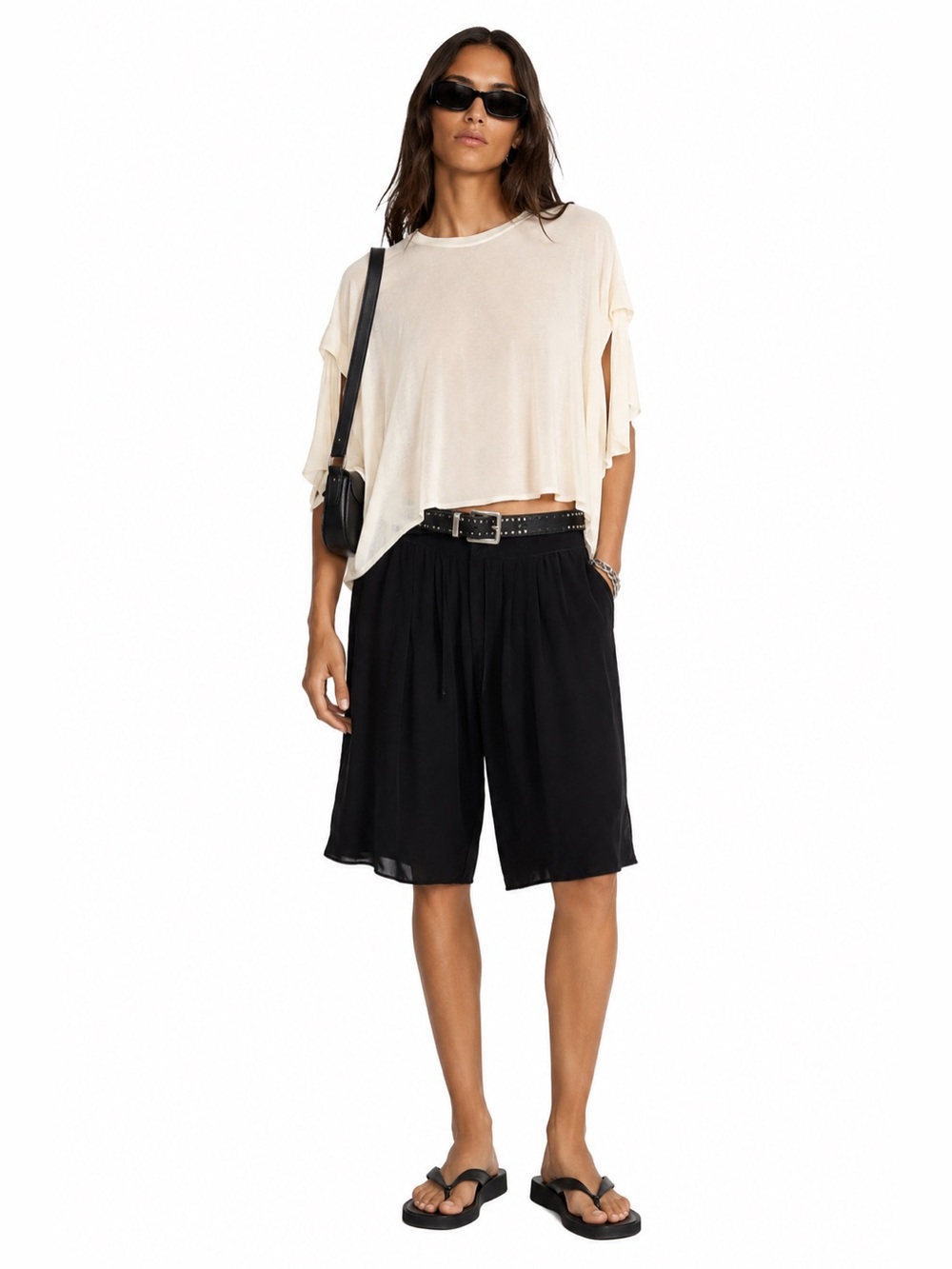 MM6 Maison Margiela Ivory Draped Cold Shoulder Knit Sweater Top Size S/M